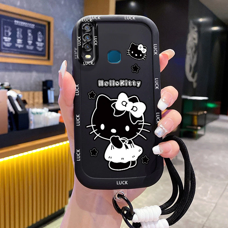เคสสำหรับ VIVO Y12 Y15 Y17 Y11 2019 Y12i Y3 Y3s 2020 เคสโทรศัพท์แมวสายคล้องซิลิโคนกันกระแทก