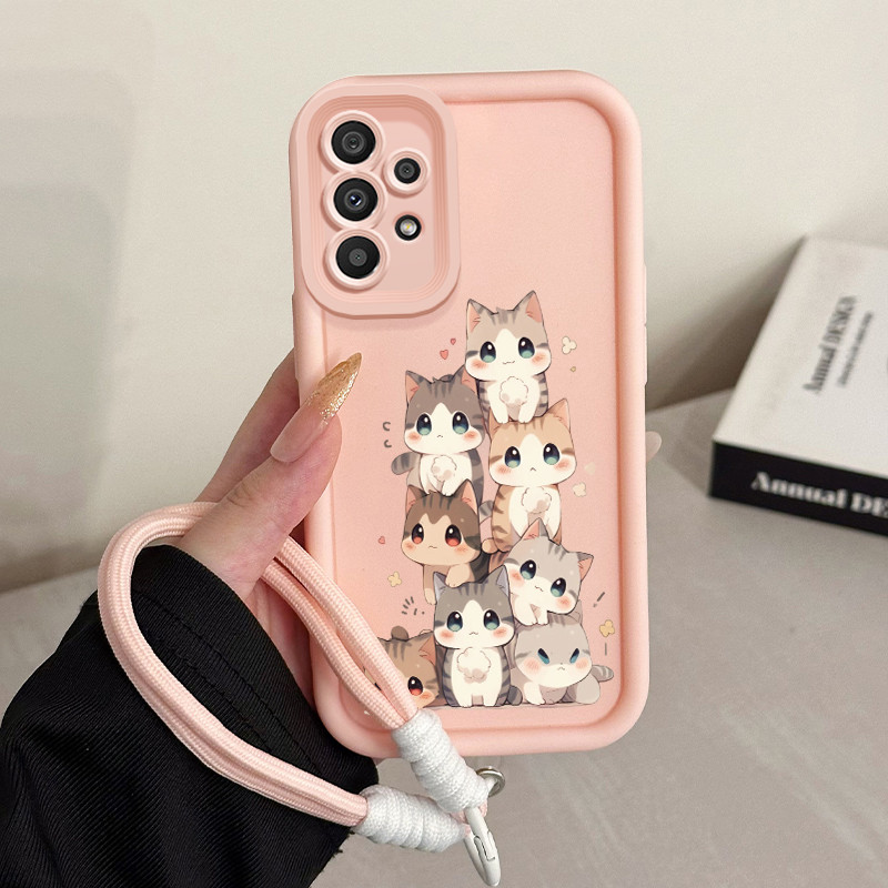 เคสสำหรับ Samsung Galaxy A33 5G A34 5G A53 5G A54 5G A23 A32 เคสโทรศัพท์แมวน่ารักซิลิโคนสายคล้องกันกระแทก