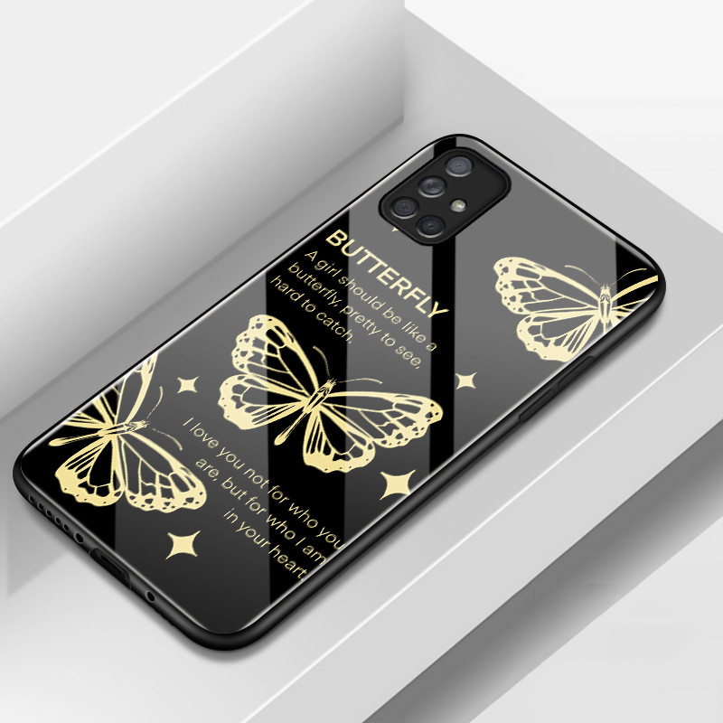 เคสสำหรับ Samsung A71 4G A71 5G A91 เคสโทรศัพท์กระจกกันกระแทกลายผีเสื้อรุ่นใหม่
