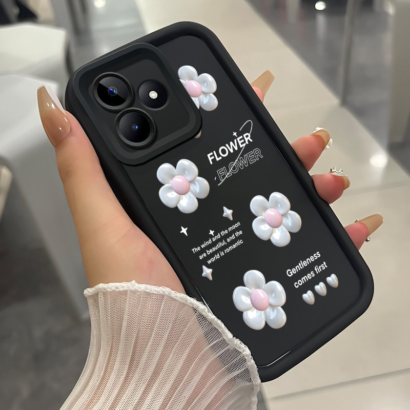 เคสสำหรับ Realme C53 C51 C51s Narzo N53 Note 50 เคสโทรศัพท์ดอกไม้รูปหัวใจสามสีซิลิโคนกันกระแทก