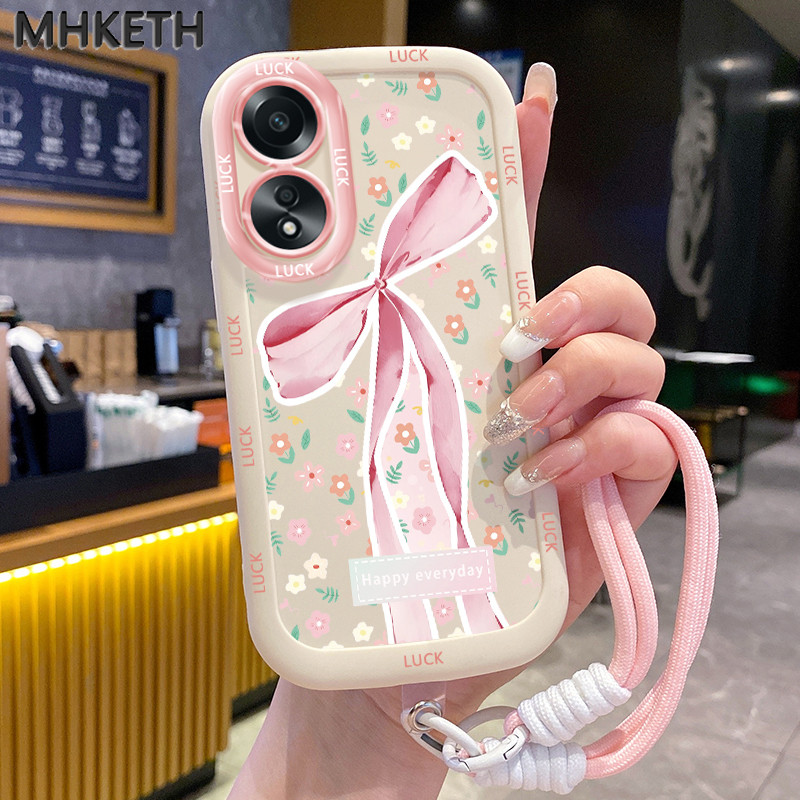 MHKETH เคสสำหรับ OPPO A58 4G A58 5G A58X 5G A78 5G A1X 5G A2X 5G เคสโทรศัพท์ออกแบบเชือกแขวนโบว์แบบทันสมัย