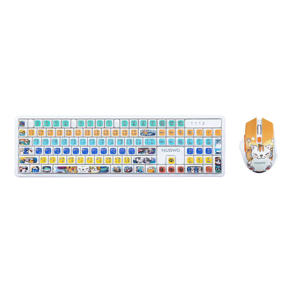 KEYBOARD & MOUSE (คีย์บอร์ดและเมาส์ไร้สาย) NUBWO NKM645 - ORANGE KITTY ##