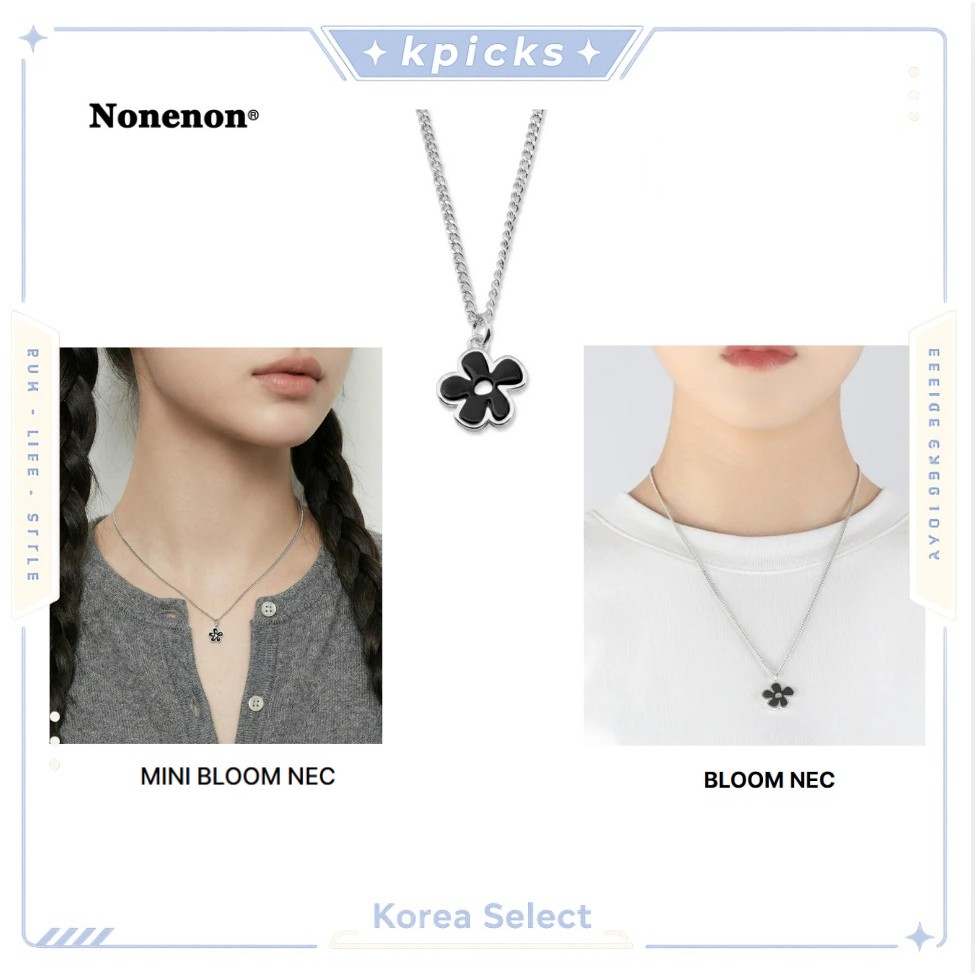 NONENON Bloom Flower Necklace Mini & Regular Silver Gold Chain Pendant SML