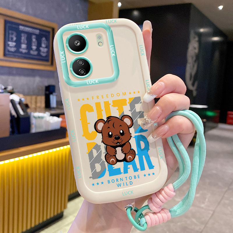 เคสสำหรับ Xiaomi Redmi 13C เคสโทรศัพท์หมีน่ารักซิลิโคนสายคล้องกันกระแทก
