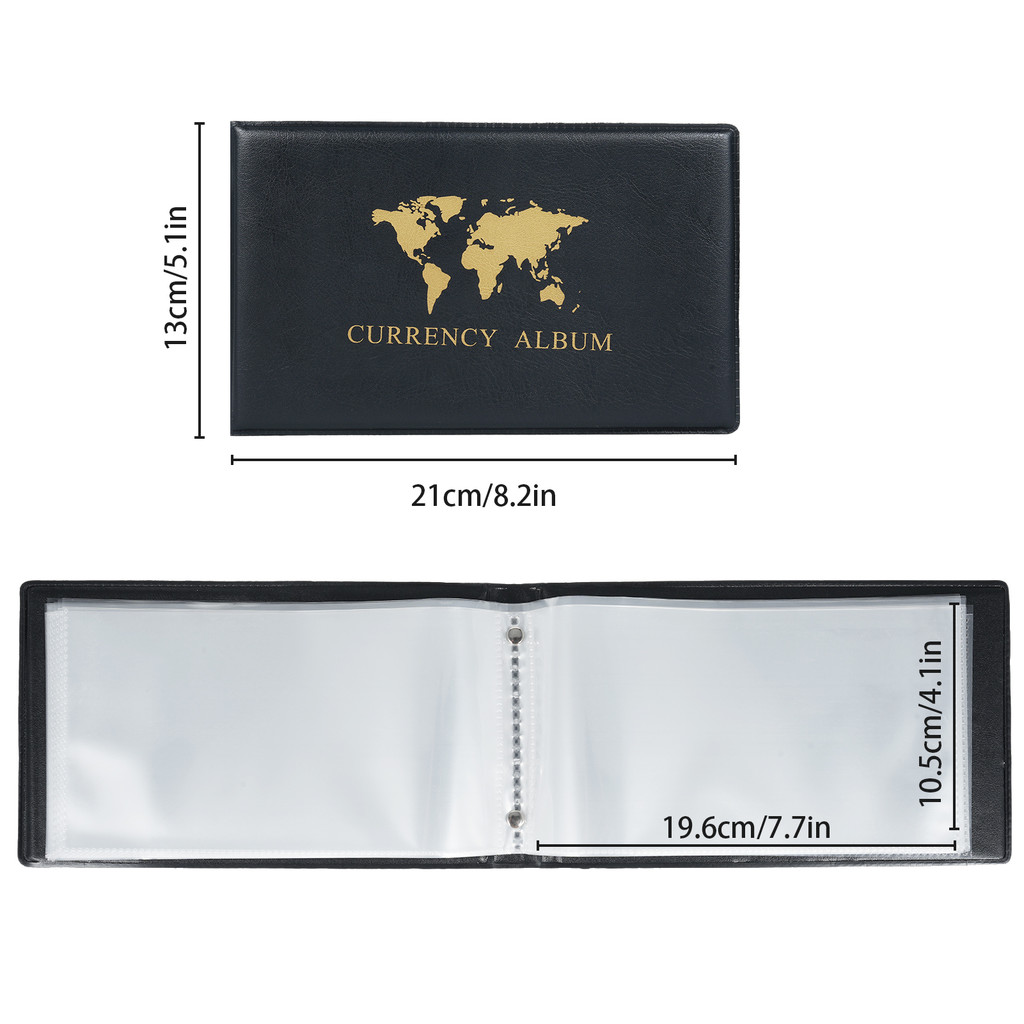 40 กระเป๋าธนบัตรสกุลเงินรวบรวมอัลบั้ม 20 แผ่นใส Dollar Bill Holders World Money PU Lea