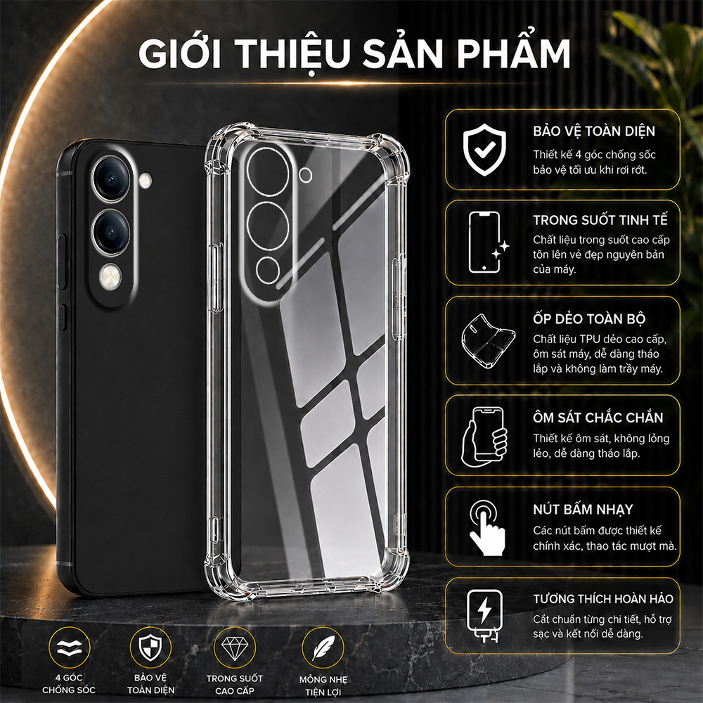 Vivo Y04 เคสใส กันกระแทก tpu สีดําพื้นฐาน ปกป้องอุปกรณ์