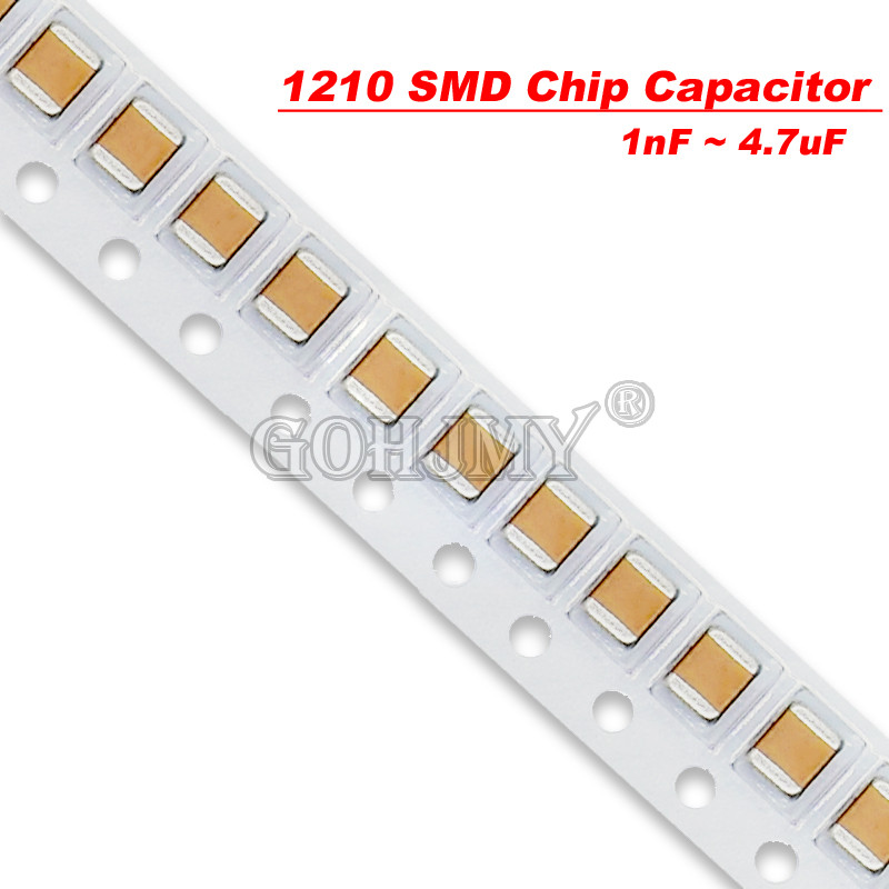 50 ชิ้น/ล็อต 1210 SMD ชิปตัวเก็บประจุ 1nF 4.7nF 1KV 2KV 100nF 470nF 680nF 0.1uF 1uF 2.2uF 4.7uF 10uF