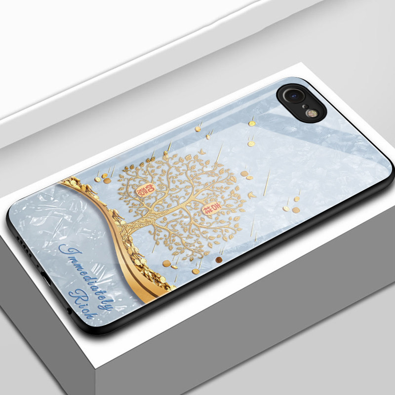เคสสำหรับ iPhone 6 Plus 6s Plus 7 Plus 8 Plus X Xs Max Xr เคสโทรศัพท์ต้นเงินต้นทองเปลือกแก้วกันกระแทก
