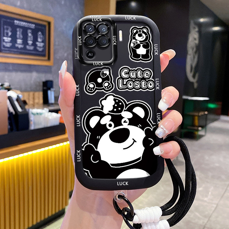 เคสสำหรับ OPPO A94 Reno 5F Reno5 F Reno 5 Lite F19 Pro เคสโทรศัพท์หมีสายคล้องซิลิโคนกันกระแทก