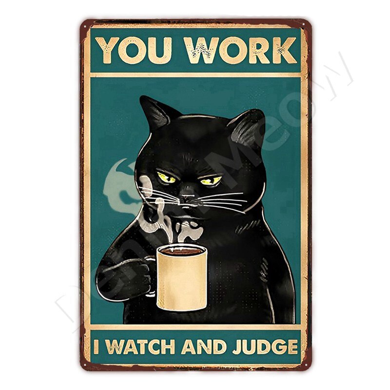 Wall Art Thats What I Do I Play กีตาร์ Vintage ป้ายโลหะเต้นรํา Cat Plaque Black Cat Funny Tin Sign R