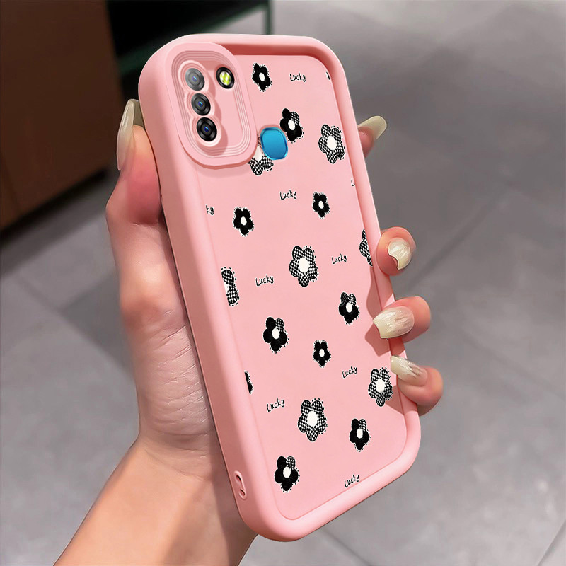 เคสสำหรับ Infinix Smart 5 Hot 10 Lite Smart 6 Ram 3 เคสโทรศัพท์รูปหัวใจดอกไม้กลมและอ้วนเสื้อแจ็กเก็ตผ้านุ่ม