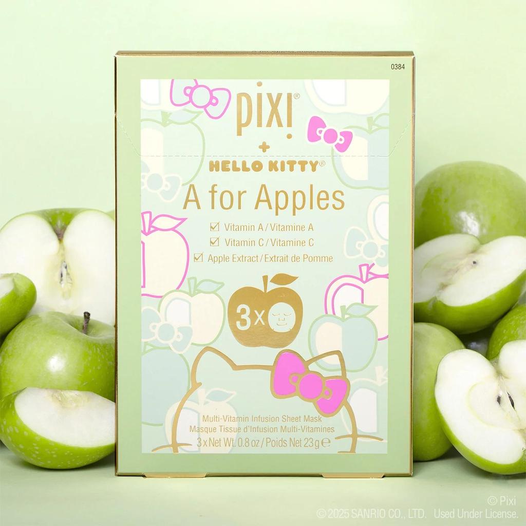 Pixi Hello Kitty A for Apples Multi-Vitamin Infusion Sheet Mask +เฮลโล คิทตี้ อะ ฟอร์ แอปเปิ้ล ชีท มาส์ก - 3 x 0.8 oz