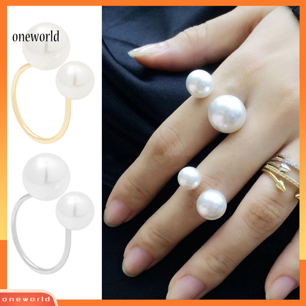 2 ชิ้นผู้หญิงเปิดแหวน Faux Pearl เปิดปรับขัดน้ําหนักเบา Electroplated Prom Party Index Finger แหวนไม