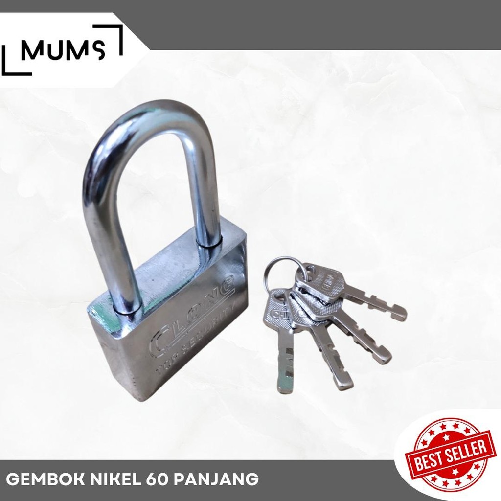 PRC สีขาวกุญแจนิกเกิล 60 มม.ยาว (คอยาว) นิกเกิลเหล็กกุญแจ 60 L Chrome Padlock บ้านประตูล็อครั้วโกดัง