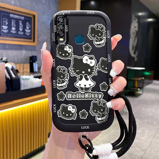 เคสสำหรับ VIVO Y12 Y15 Y17 Y11 2019 Y12i Y3 Y3s 2020 เคสโทรศัพท์แมวสายคล้องซิลิโคนกันกระแทก