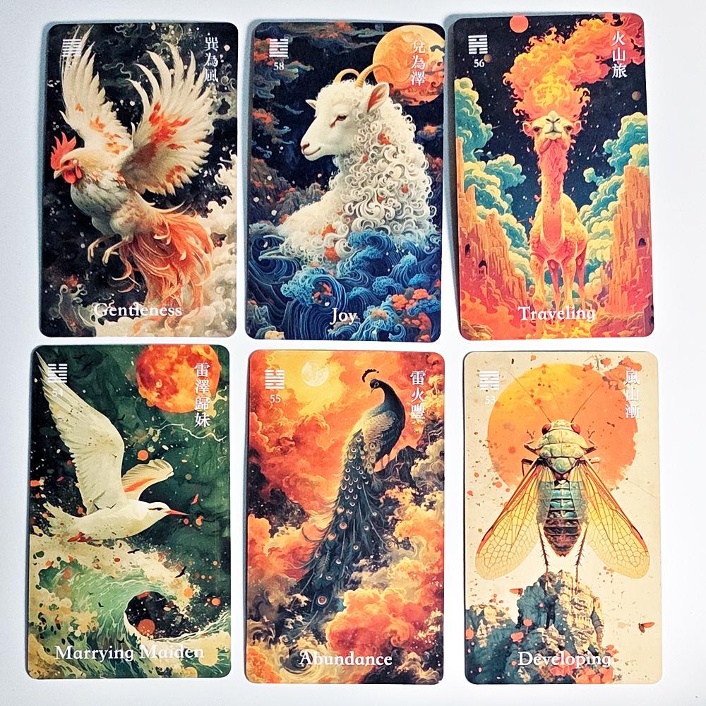 10.3*6 ซม. I-Ching Oracle Dragon Deck: 64 การ์ดทํานายพร้อมทองคําแบบดั้งเดิมและศิลปะสัตว์ลึกลับ – ภูม