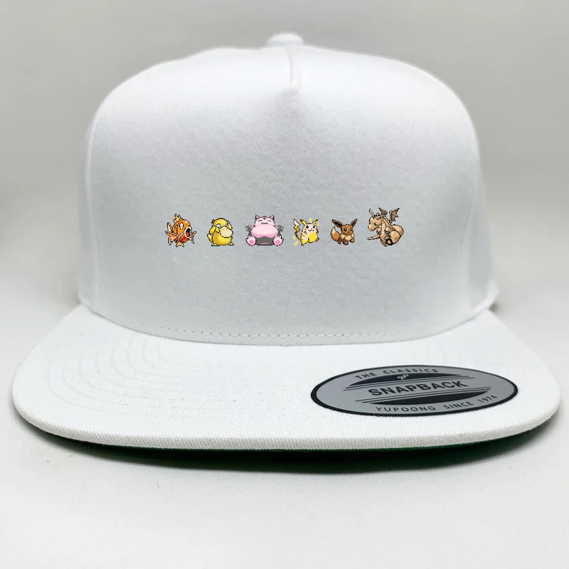 UT Pokemon Pixel Art Magikarp Psyduck Snorlax Pikachu Eevee Dragonite หมวก Snapback