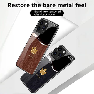 เคสสำหรับ iPhone 6 Plus 6s Plus 7 Plus 8 Plus X Xs Max Xr เคสโทรศัพท์กระจกระดับไฮเอนด์ลายใบเมเปิ้ล