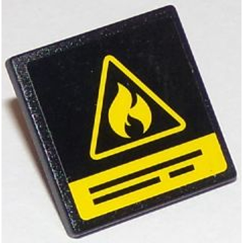 Brick2cube Part - Road Sign 2 x 2 Square with Open O Clip with Yellow Flammable Danger Triangle and 