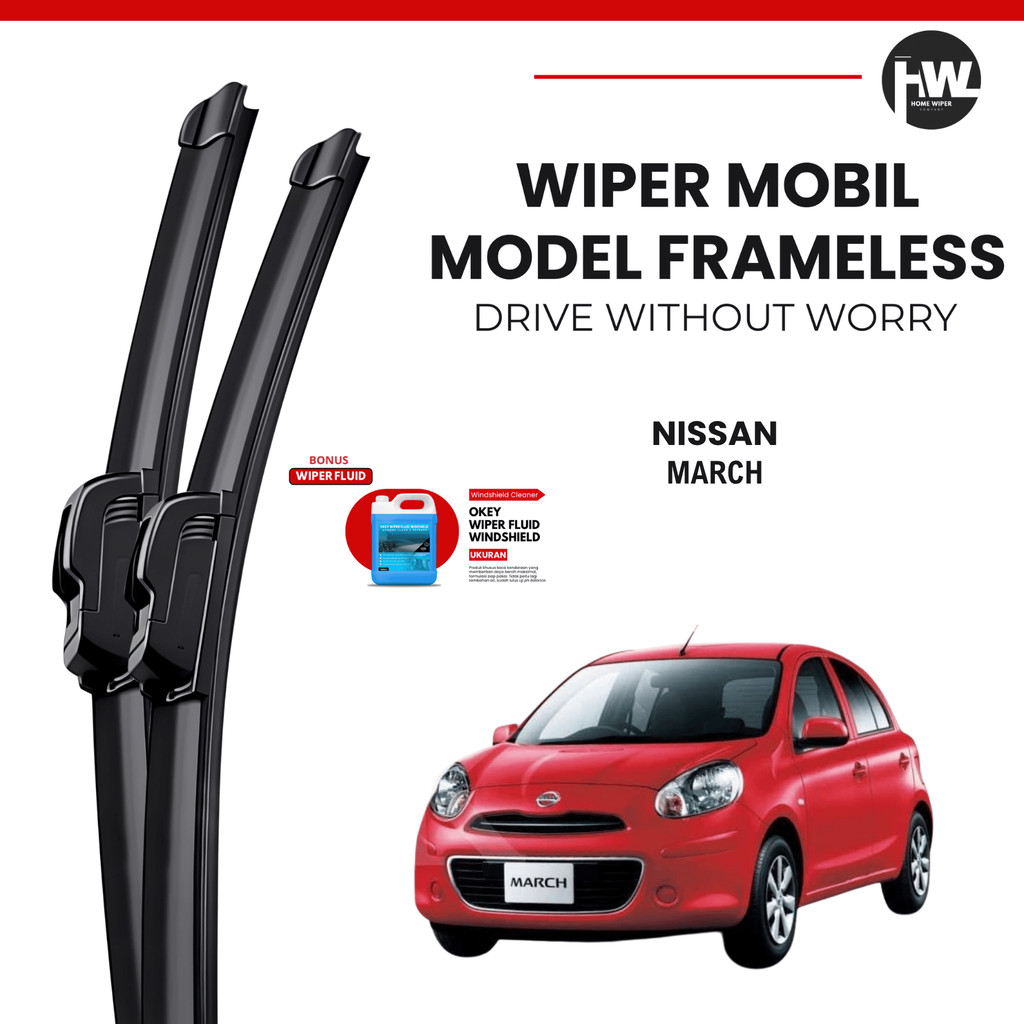ที่ปัดน้ําฝนกระจกรถยนต์ Nissan March Frameless ฟรีของเหลว