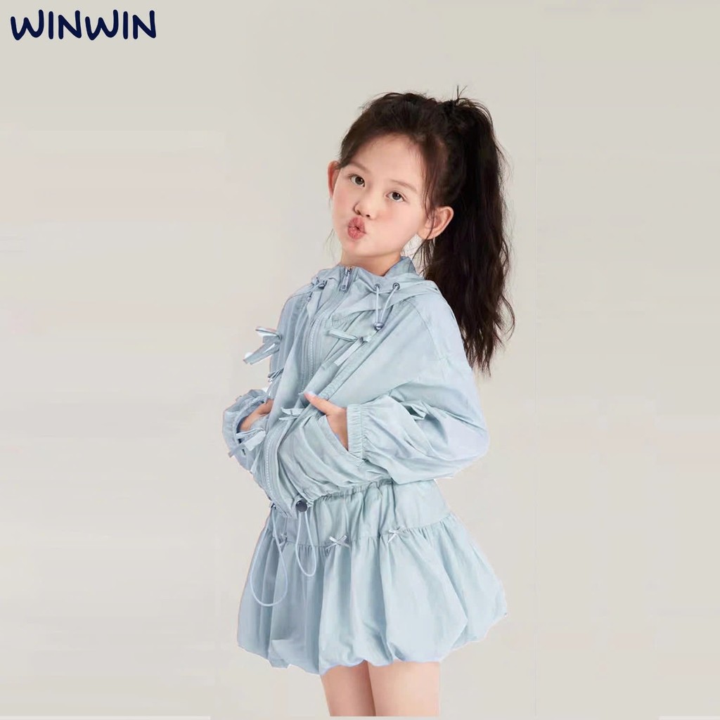 Set 2ct Win Win windbreaker + กระโปรงฟักทองพร้อมชิปต้นขาสําหรับเด็กผู้หญิง ไซส์ 3-14y