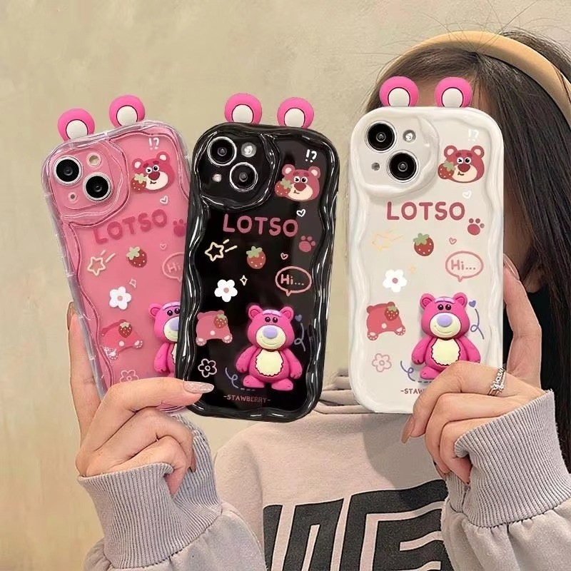 สําหรับ OPPO Reno4 F 4 Lite 4 Pro 5 F 5K 5 Lite 6 Lite 7 Lite Realme C11 C12 C15 C17 การ์ตูน 3D หูLo