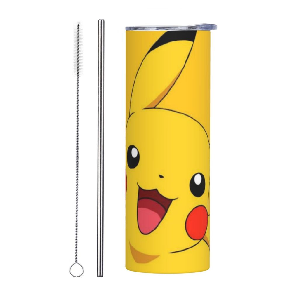 Pikachu Fashion Travel Car Coffee Tumbler 20 oz, แก้วเก็บความเย็นพร้อมฝาปิด, ถ้วยสแตนเลสสําหรับเครื่องดื่มร้อนและเย็น
