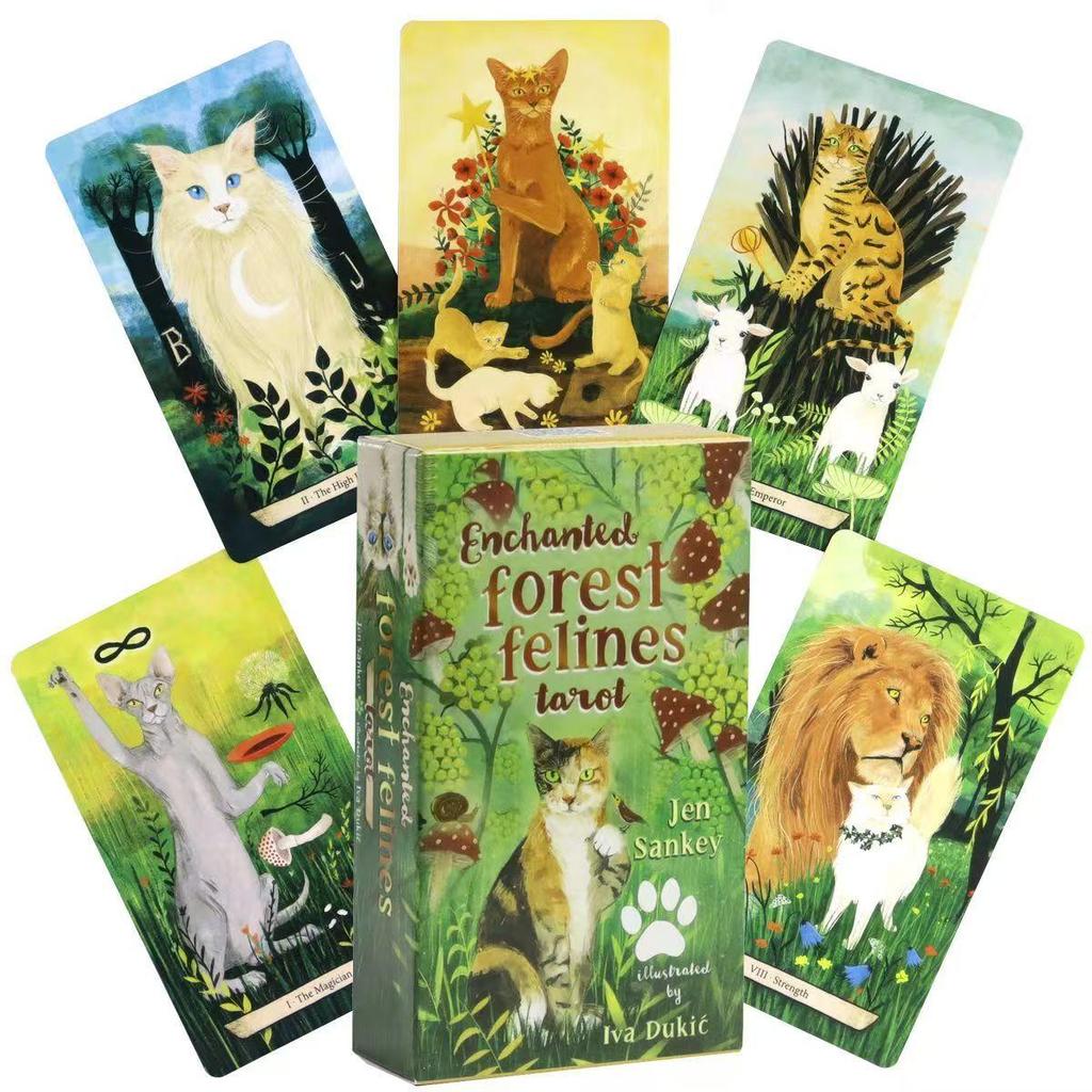 Enchanted Forest Felines Tarot Deck 78 ชิ้นไพ่ทาโรต์ 10.3*6 ซม.ตามระบบไรเดอร์ประสบการณ์พลังของ Cat-o
