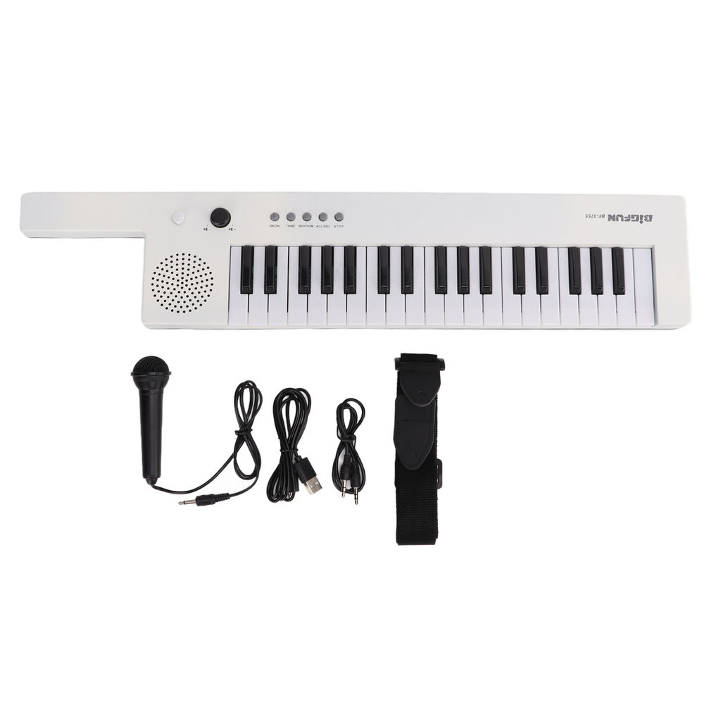 37 คีย์คีย์บอร์ดเปียโนกีตาร์แบบพกพาอวัยวะอิเล็กทรอนิกส์ Mini Keytar การศึกษาเครื่องดนตรีBF-3755 สีขา