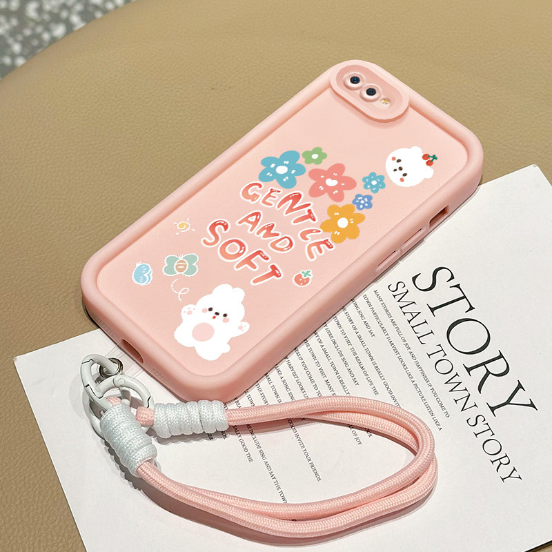 HPเคสโทรศัพท์สําหรับRealme C2 C2s OPPO A1Kกรณีดอกไม้หมีซิลิโคนCesingซิลิโคนเหลวกรณีการป้องกันเต็มรูป