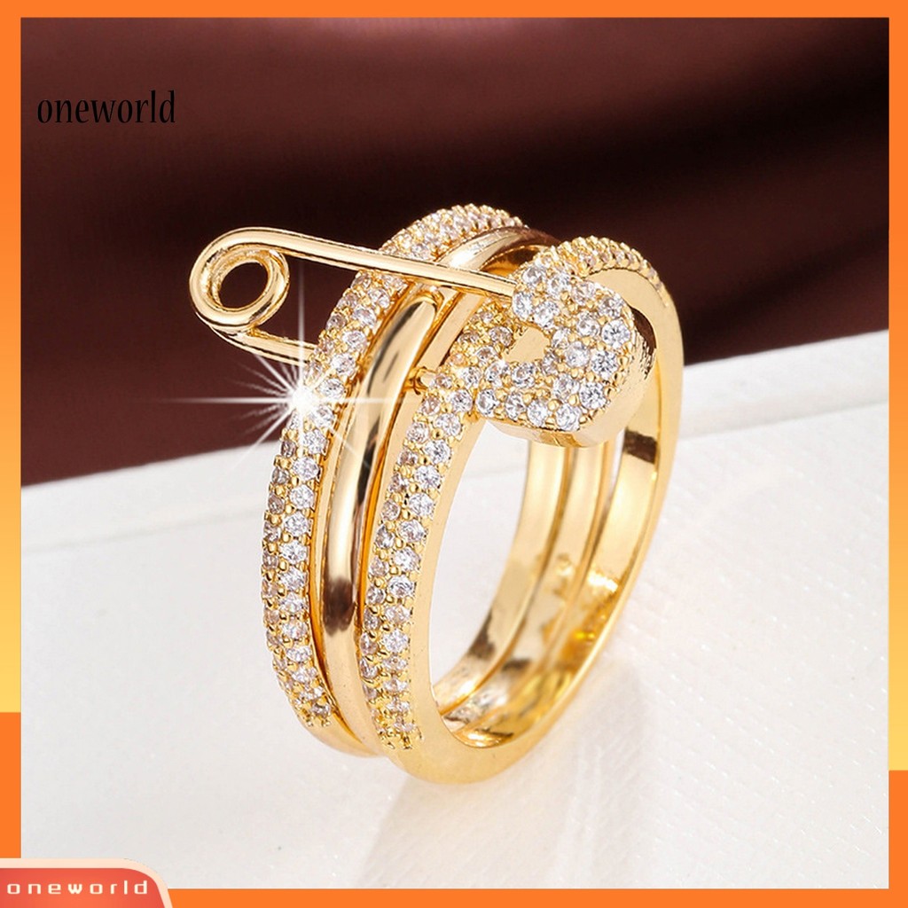 ผู้หญิงที่ถอดออกได้แหวน 3 in 1 Design Pin Shape Rhinestone Decor ขัดโลหะผสม Layered แหวน Lady Finger