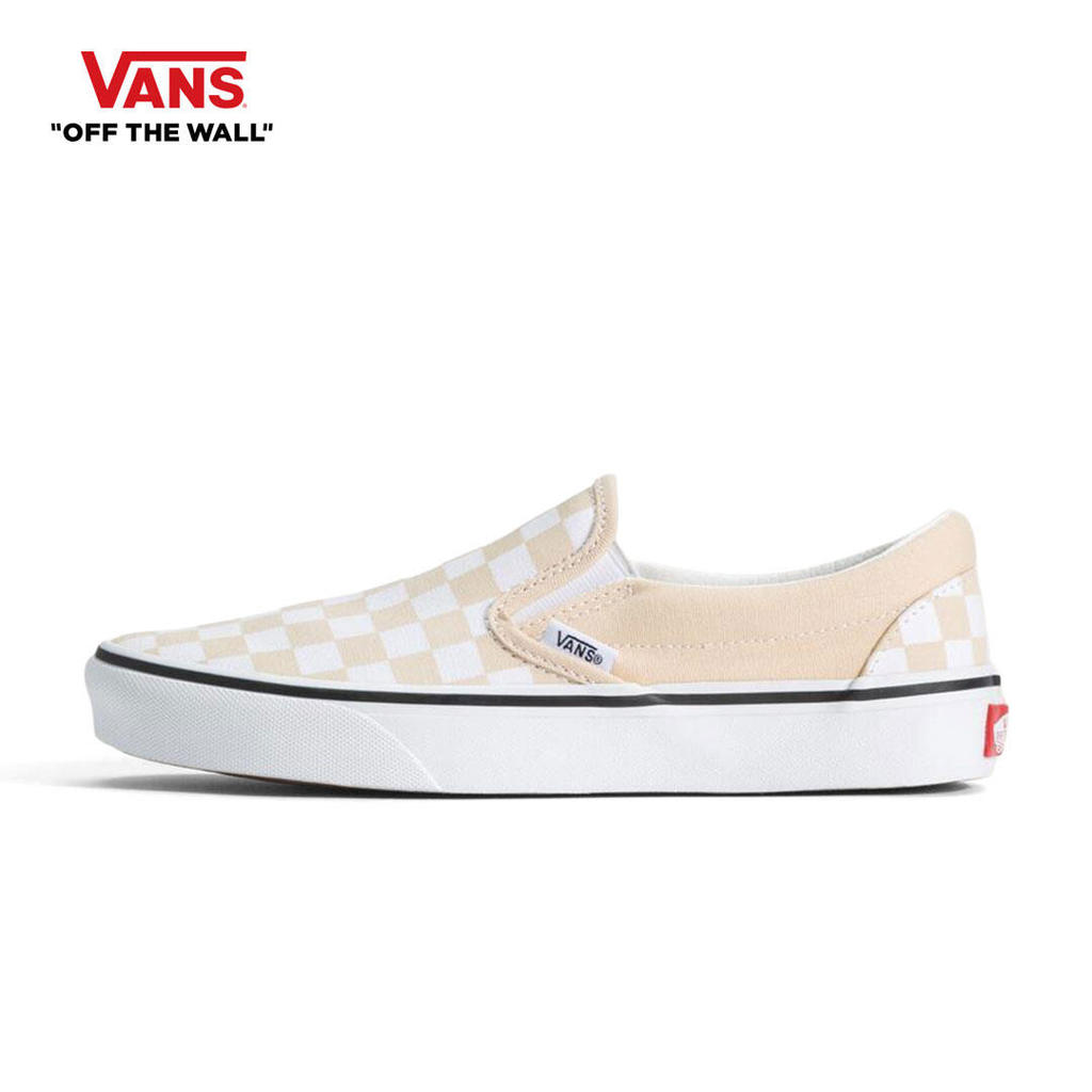 VANS CLASSIC SLIP_ON - COLOR THEORY CHECKERBOARD CREME BRULE รองเท้า ผ้าใบ VANS ชาย หญิง