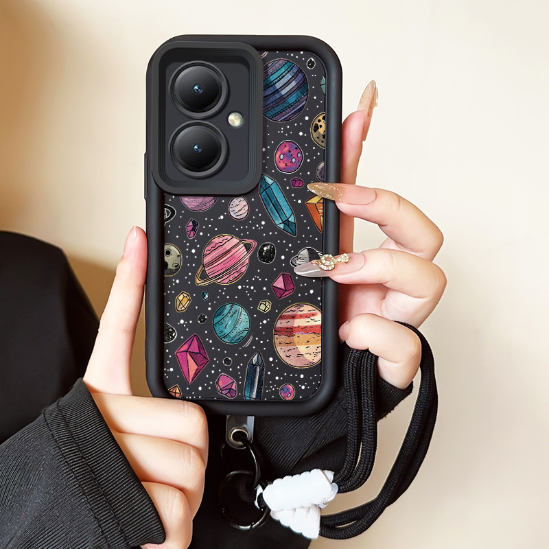 เคสสำหรับ VIVO Y27 Y36 4G Y36 5G Y27 5G Y77T Y27s Y35 Y35+ 5G เคสโทรศัพท์ดาวเคราะห์สายคล้องสามสีซิลิโคนกันกระแทก