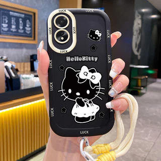 เคสสำหรับ OPPO A18 A38 เคสโทรศัพท์แมวสายคล้องซิลิโคนกันกระแทก