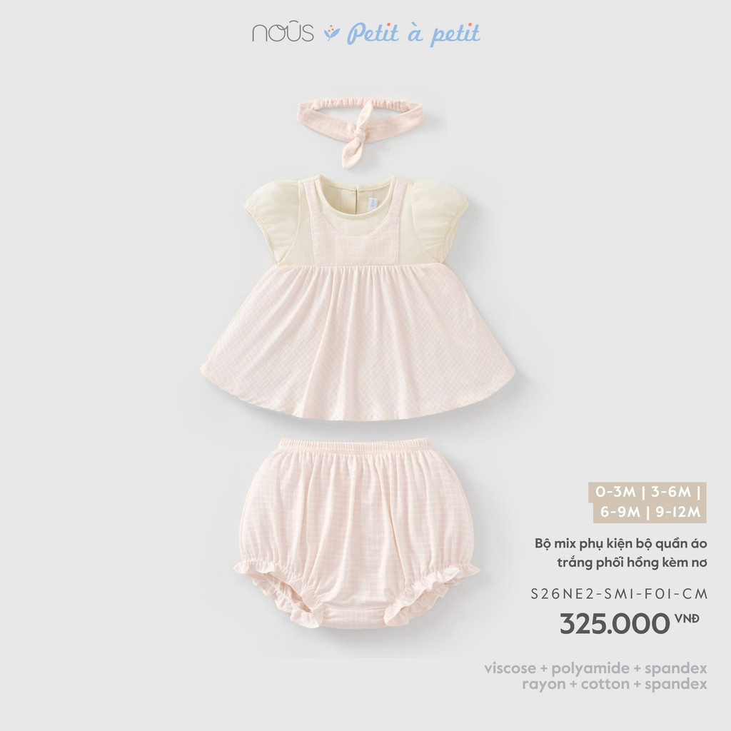 (0M-9M) NOUS - ชุดผสมเครื่องประดับเสื้อผ้าสีขาวและชมพูพร้อมโบว์ (รหัส S26NE2-SM1-F01-CM) - SS26.T7A 