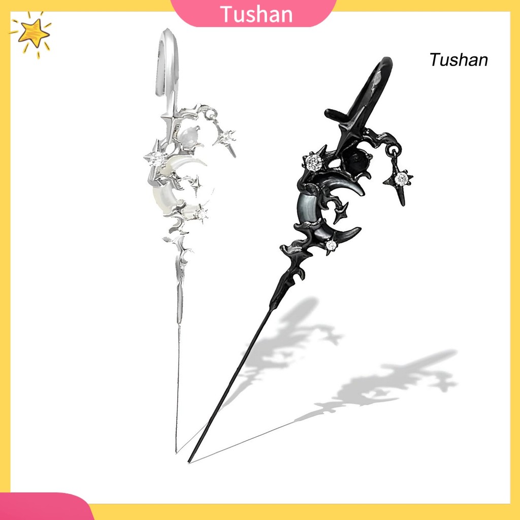 [ST]1 คู่หูเข็ม Myth of The Moon Punk Rock Dark สไตล์ส่วนบุคคลต่างหูเจาะ Star Moon หู Cuffs Club Par