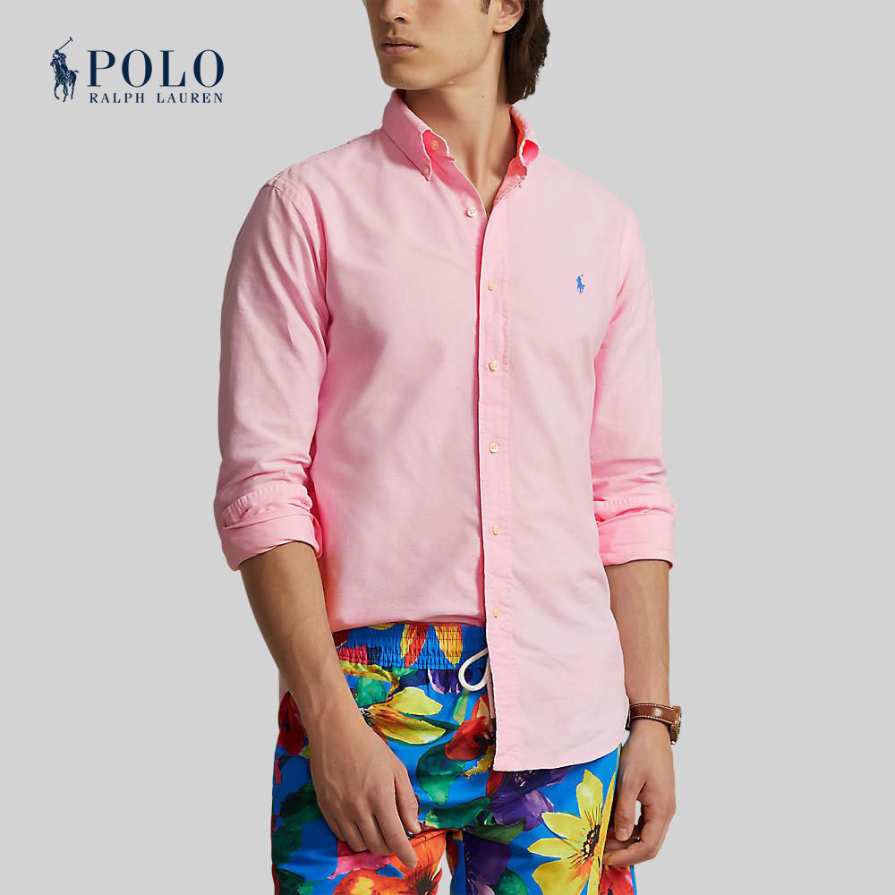 Polo Ralph Lauren เสื้อเชิ้ตผู้ชาย Custom Fit Garment-Dyed Oxford Shirt รุ่น MNPOWOV16822265 สีชมพู