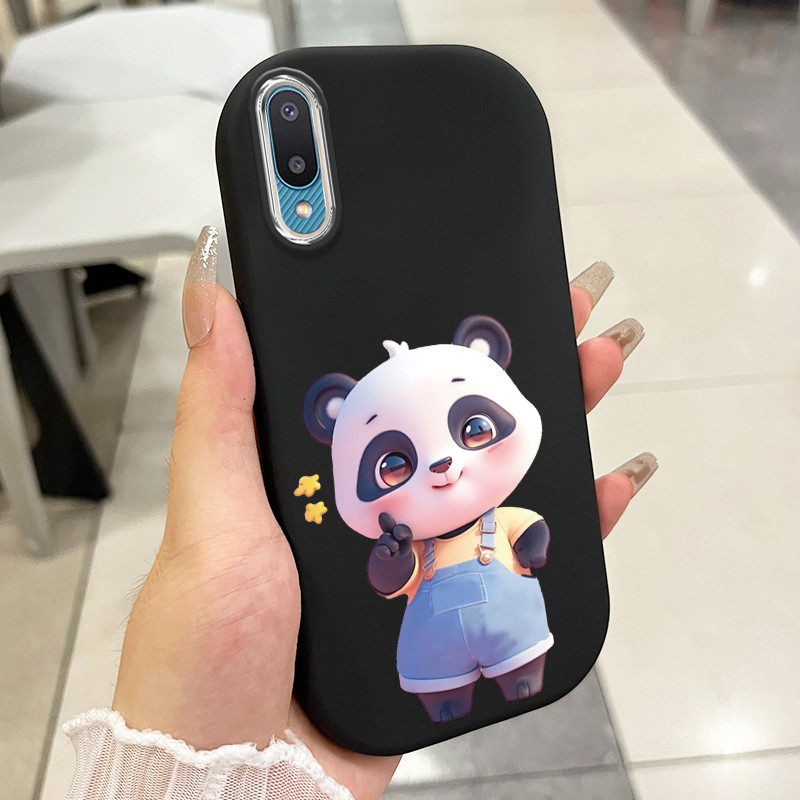 เคสสำหรับ Samsung Galaxy A02 M02 เคสโทรศัพท์แพนด้ากลมและอ้วนเสื้อแจ็กเก็ตผ้านุ่ม