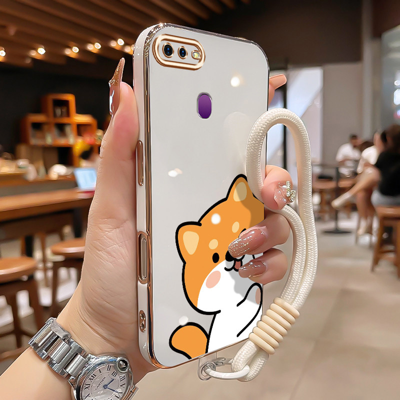 สําหรับ OPPO F9 F9 Pro F7 A7X Realme U1 Realme 2 Pro กรณีรูปแบบยิ้มไฟฟ้าด้านข้างกรณี Cesing สายคล้อง