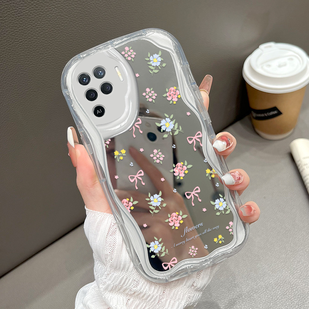 HP เคสโทรศัพท์สําหรับ OPPO Reno 5F A94 กระจก Softcase เคสโทรศัพท์กระจกดอกไม้ 5347 JZ