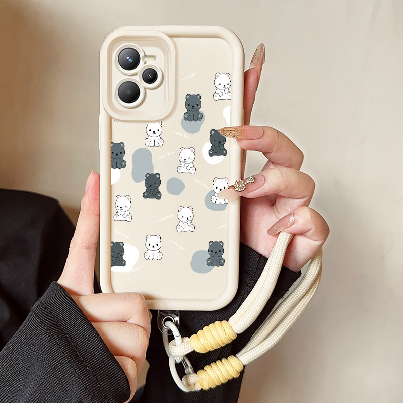 เคสสำหรับ Realme C35 Narzo 50A Prime เคสโทรศัพท์หมีกระต่ายสายคล้องสามสีซิลิโคนกันกระแทก