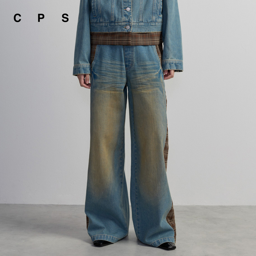 CPS กางเกงยีนส์ผสมผ้าลายสก็อต ผู้หญิง CHECKED PANEL STRAIGHT JEANS รุ่น C26WGWA010 (AW26#A3)