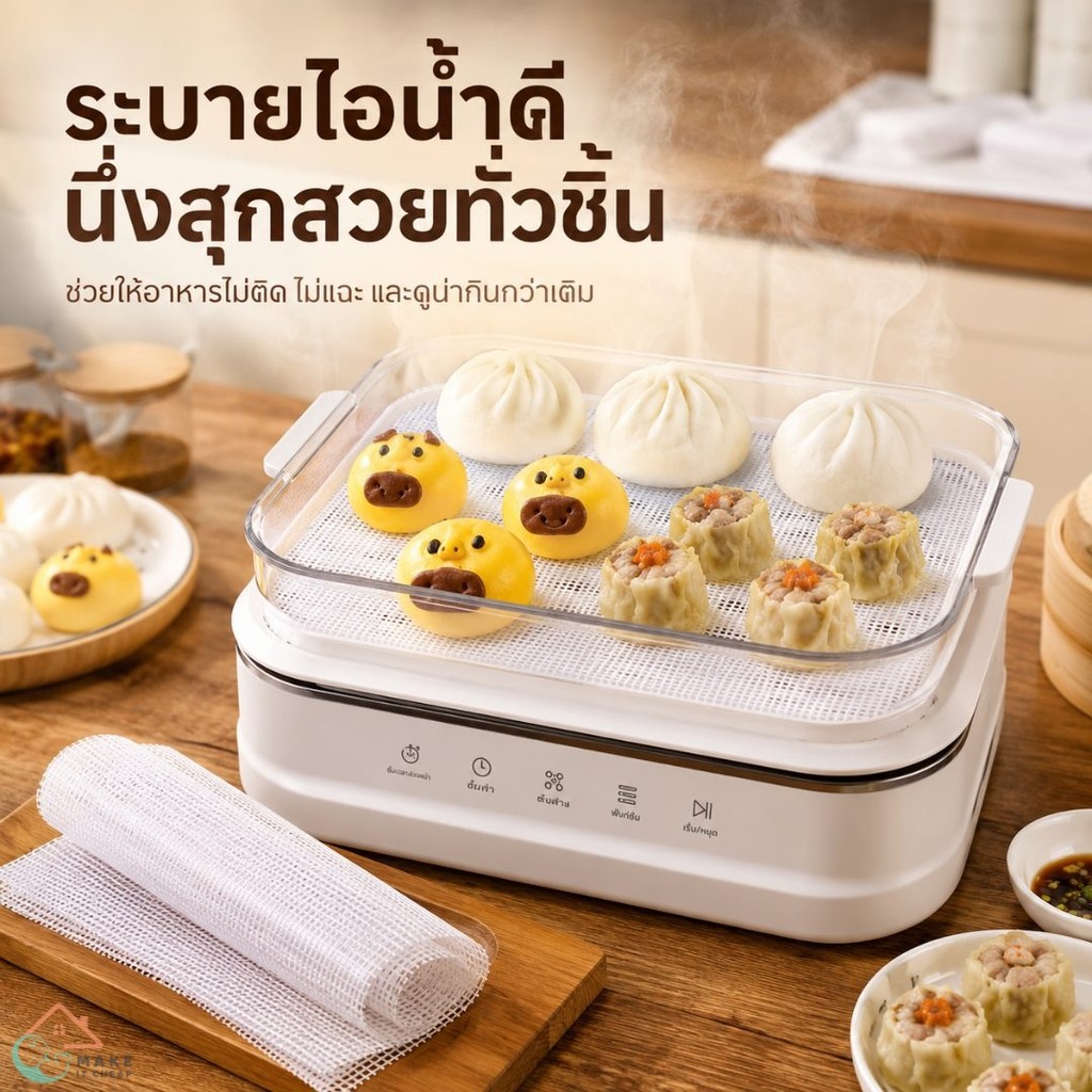 แผ่นรองนึ่งอาหาร ซิลิโคนตาข่าย ทนความร้อน ไม่ติดซาลาเปา ใช้ซ้ำได้ ล้างสะอาดง่าย เหมาะกับซึ้งนึ่งและถาดนึ่งในครัว