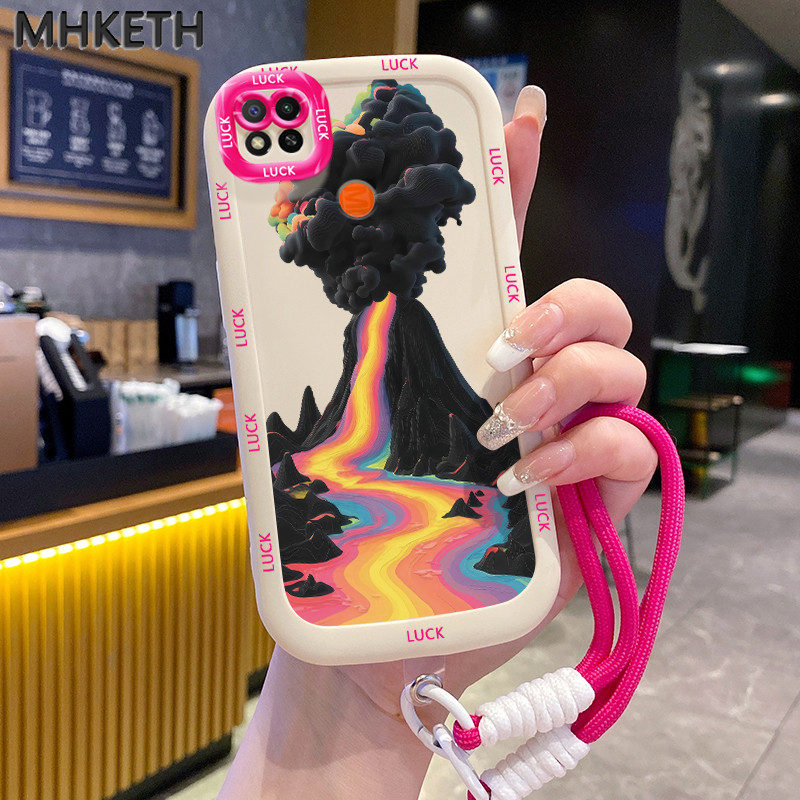 MHKETH เคสสำหรับ Xiaomi Redmi 9C NFC 10A POCO C31 POCO C3 เคสโทรศัพท์แบบคล้องคอลายภูเขาไฟส่วนตัว
