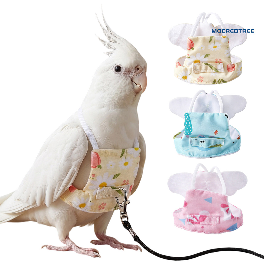 Mocredtree Parrot Harness เสื้อผ้าสายจูง, Parrot Flight Harness ที่มีปีกน่ารัก, Bird Harness Vest, O