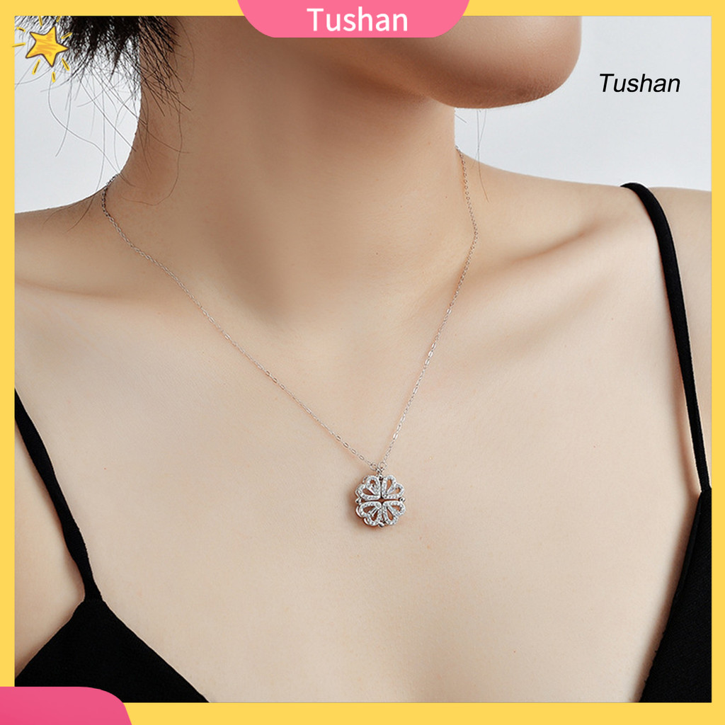 [TS]2 in 1 Four Leaf Clover จี้สร้อยคอเปิดประทุนรูปหัวใจ Cubic Zirconia Charm เครื่องประดับสําหรับผู