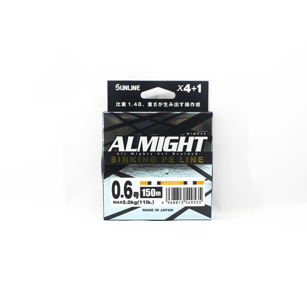 Sunline PE Line X4 Almight Sinking PA 150m PE 0.6 11lb สีส้ม (9535)