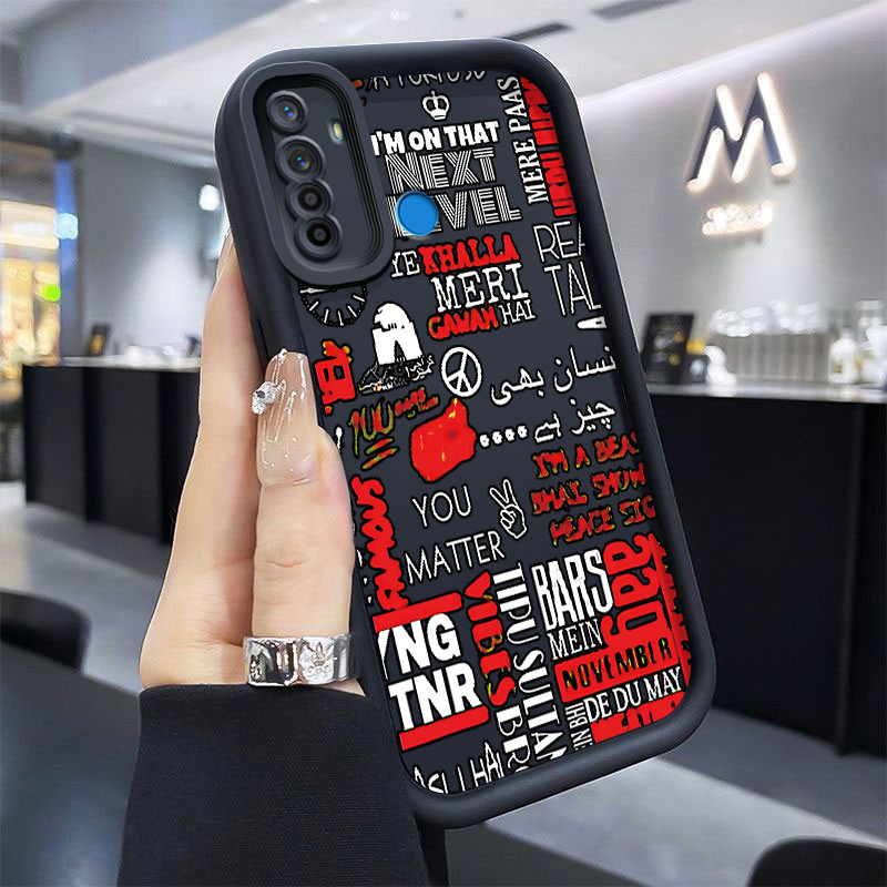 MERAH ปลอก Hp สําหรับ Realme 5 5i 5s 6i C3 C3i Narzo 10 10A 20A กรณีข้อความสีแดงสีขาวเคสติดบนร่างกาย