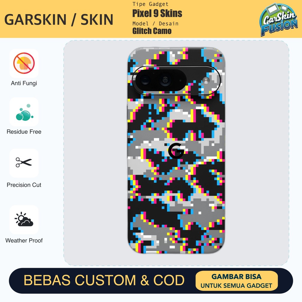 Skin Vinyl Pixel 9 Glitch Camo Anti Scratch Protector Case | โดยฟิวชั่น | รหัส - TYMU