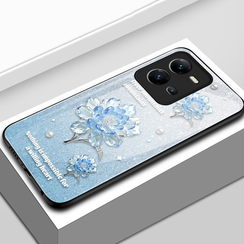 เคสสำหรับ VIVO V25 5G V25 Pro 5G V25E 4G เคสโทรศัพท์ดอกไม้ไข่มุกเปลือกแก้วกันกระแทก